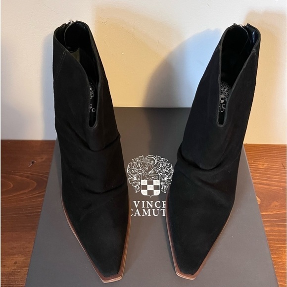 Vince Camuto Wenmina Black Suede Heel Pointed Modern Western Bootie NEW - Picture 7 of 14